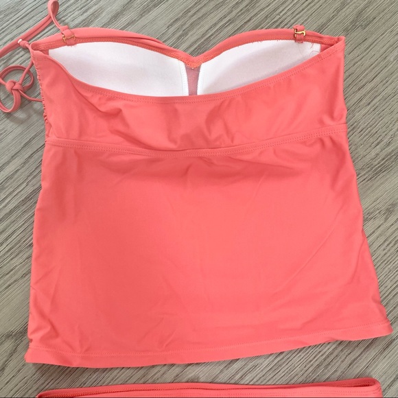 ON THE BEACH Shirred Sweetheart Neckline Salmon Pink Halter Tankini Set Size 10 - Picture 6 of 14
